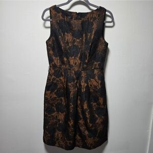 Talbots Brown Black Floral Dress Size 6 Copper Rust Business Career Wear